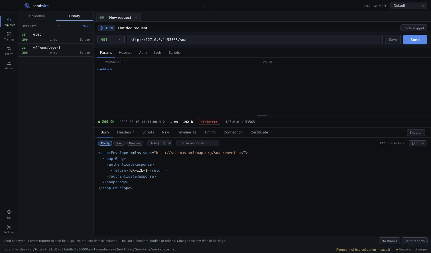 History: every request sent, reopenable as a past version